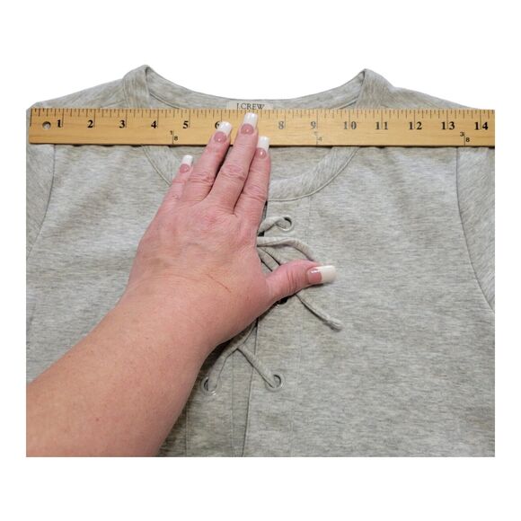 J Crew Dress XS Heather Gray Sweatshirt Knee Length Short Sleeve Lace Up Beach - Picture 9 of 12